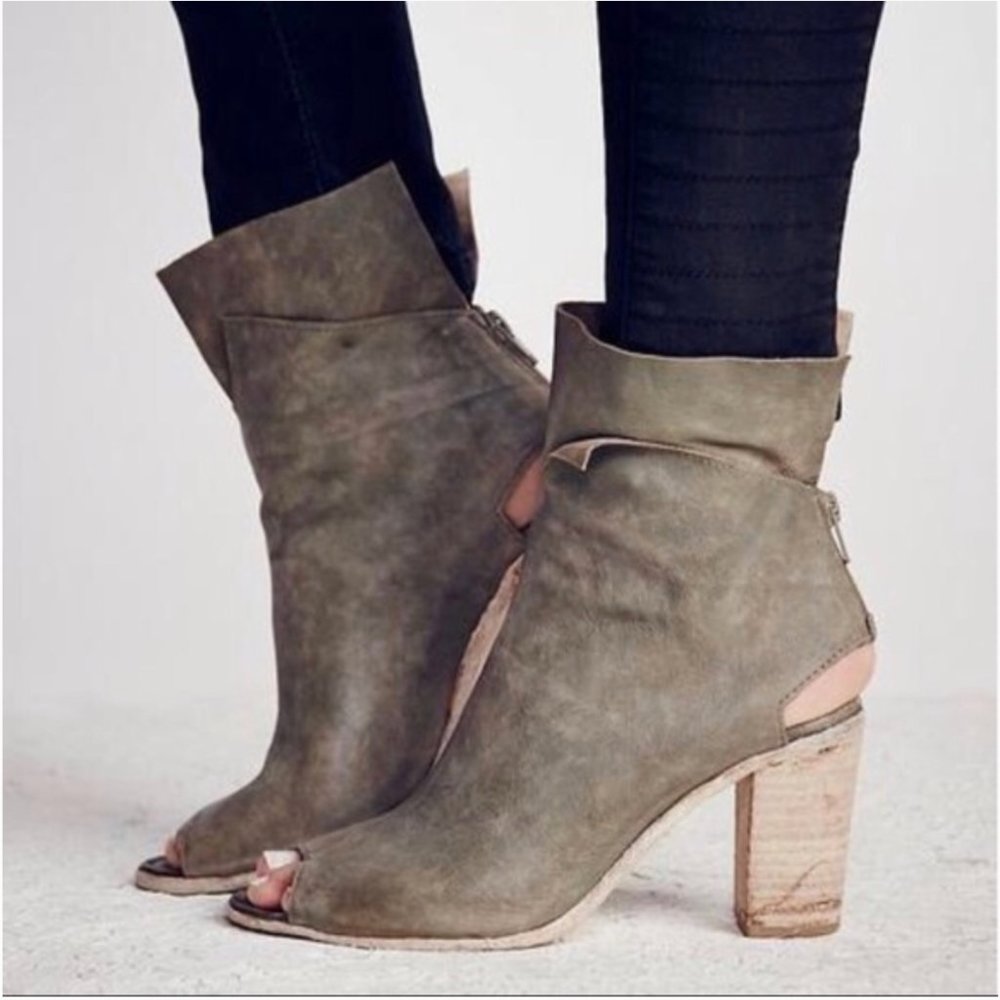 Free People Golden Road Peep Toe Leather Boots 8